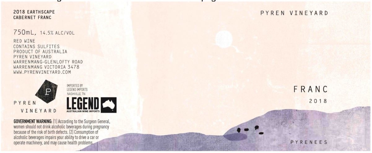 TABC label artwork for PYREN EARTHSCAPE CABERNET FRANC PYRENEES
