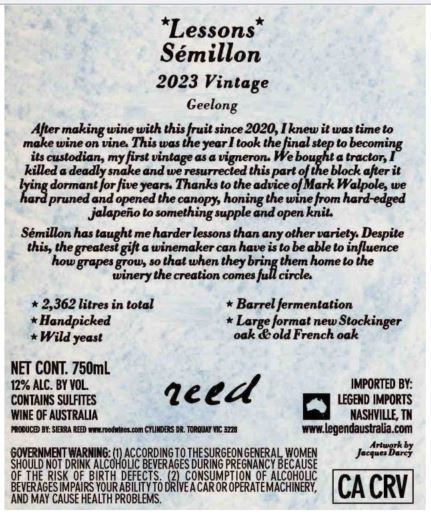 TABC label artwork for REED LESSONS SEMILLON GEELONG