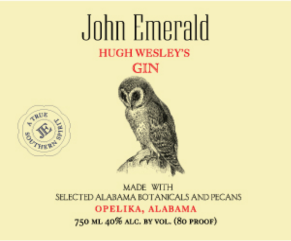 TABC label artwork for John Emerald Hugh Wesley's Barrel Rested Gin