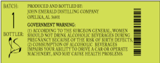 TABC label artwork for John Emerald Elizabeth Fig Liqueur