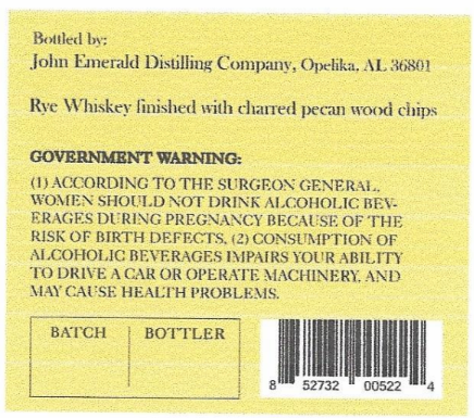 TABC label artwork for John Emerald Purveyor's Series Double Wood Rye