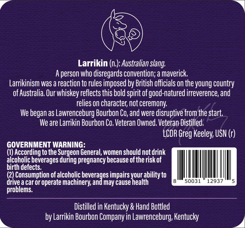 TABC label artwork for LARRIKIN SINGLE BARREL BOURBON
