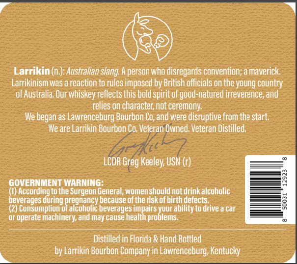 TABC label artwork for LARRIKIN SINGLE BARREL RYE