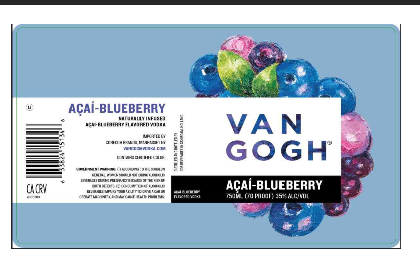 TABC label artwork for Van Gogh Acai Blueberry Vodka