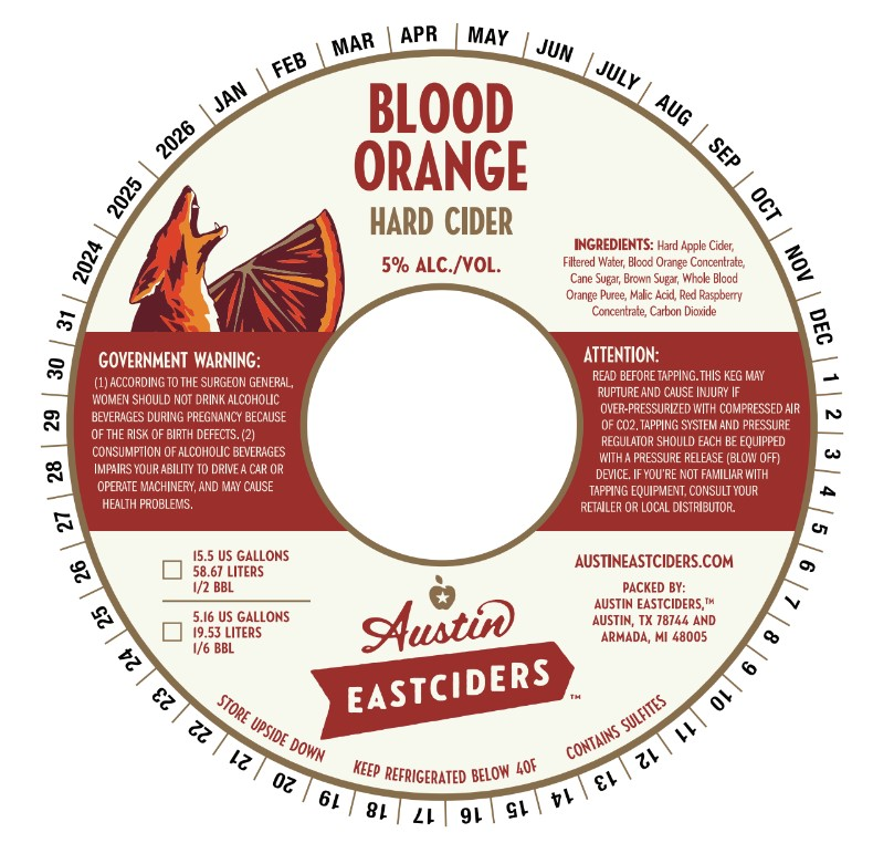 TABC label artwork for Austin Eastciders Blood Orange Hard Cider