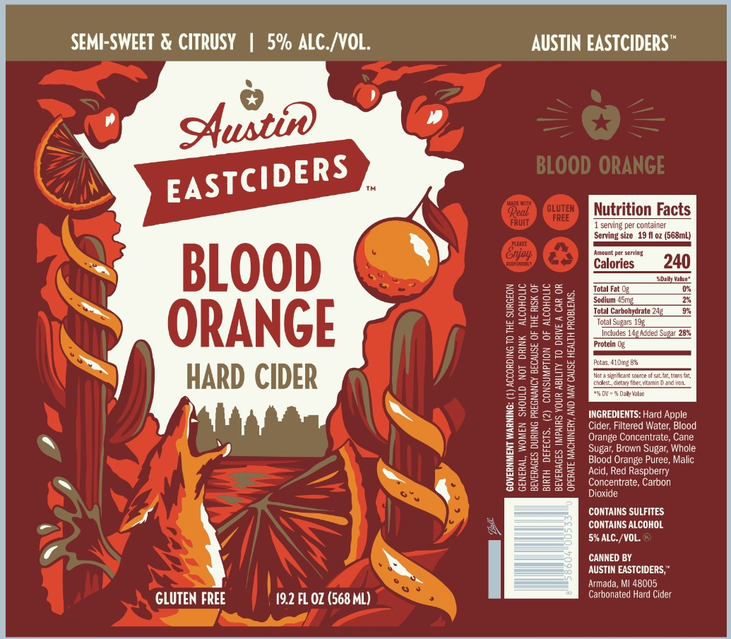 TABC label artwork for Austin Eastciders Blood Orange Hard Cider