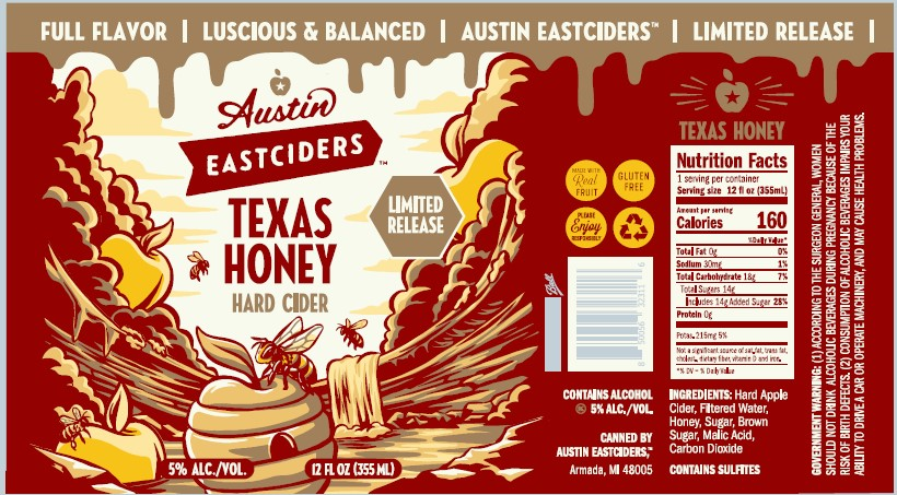 TABC label artwork for Austin Eastciders Texas Honey Hard Cider