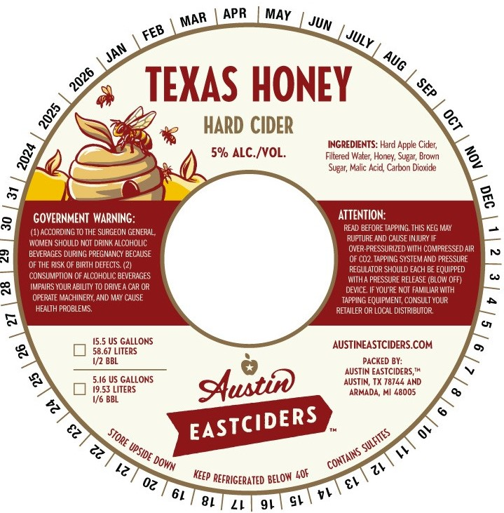 TABC label artwork for Austin Eastciders Texas Honey Hard Cider