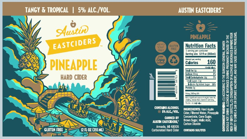 TABC label artwork for Austin Eastciders Pineapple Hard Cider