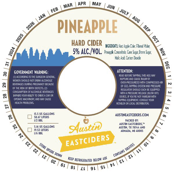 TABC label artwork for Austin Eastciders Pineapple Hard Cider