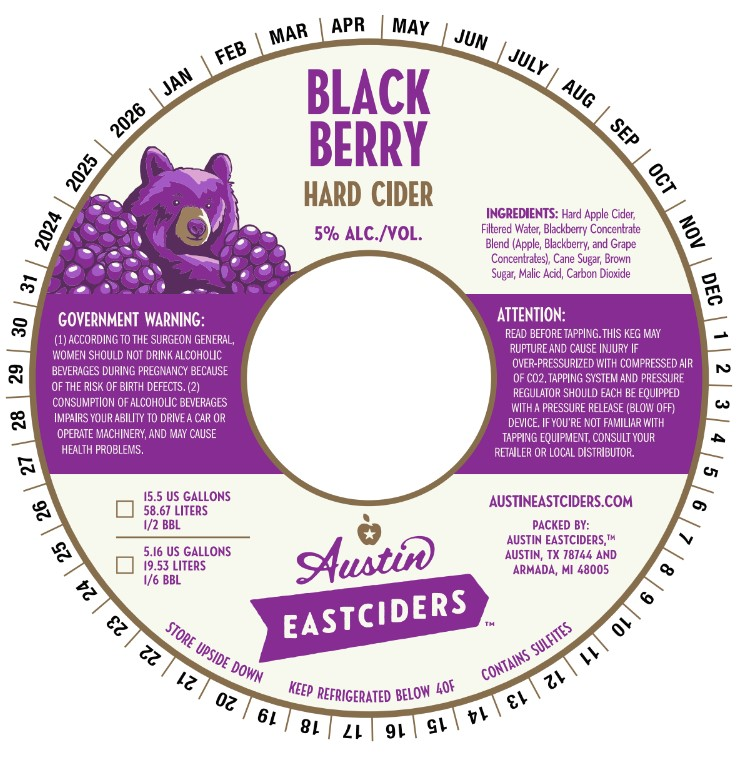 TABC label artwork for Austin Eastciders Blackberry Hard Cider
