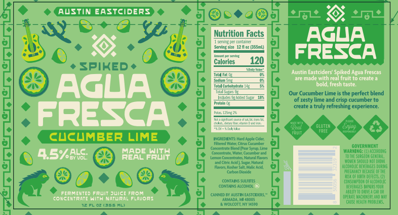 TABC label artwork for Austin Eastciders Spiked Agua Fresca Cucumber Lime