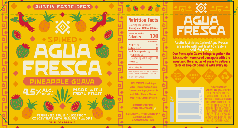 TABC label artwork for Austin Eastciders Spiked Agua Fresca Pineapple Guava