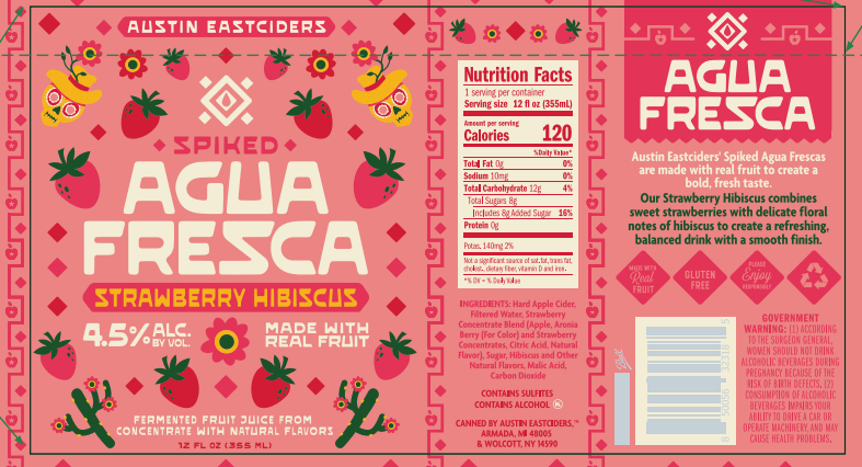TABC label artwork for Austin Eastciders Spiked Agua Fresca Strawberry Hibiscus