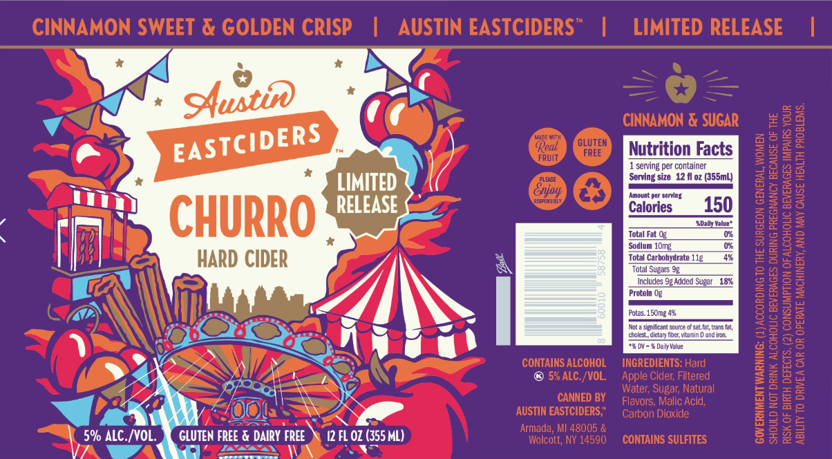 TABC label artwork for Austin Eastciders Churro Hard Cider