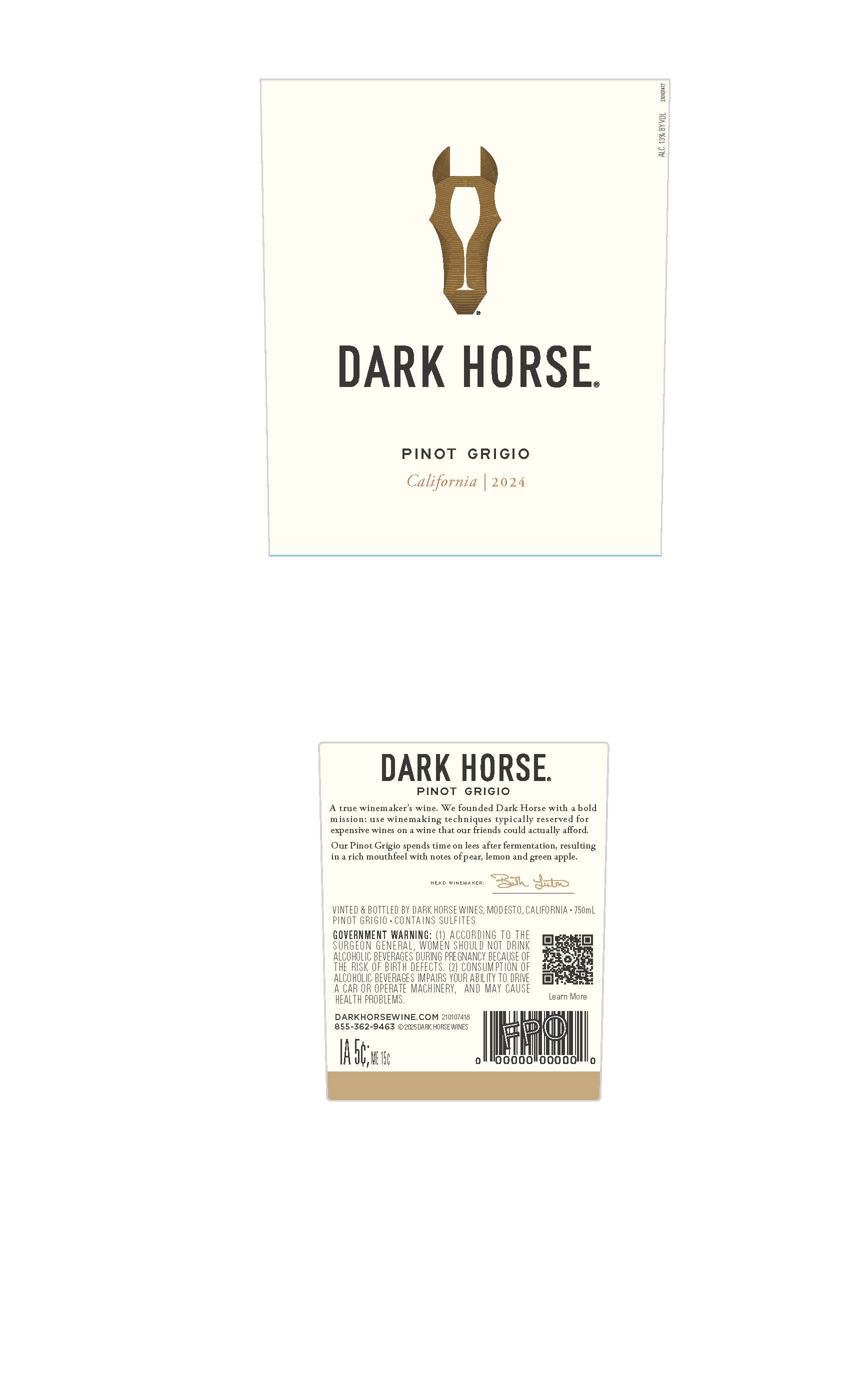 TABC label artwork for Dark Horse Pinot Grigio California