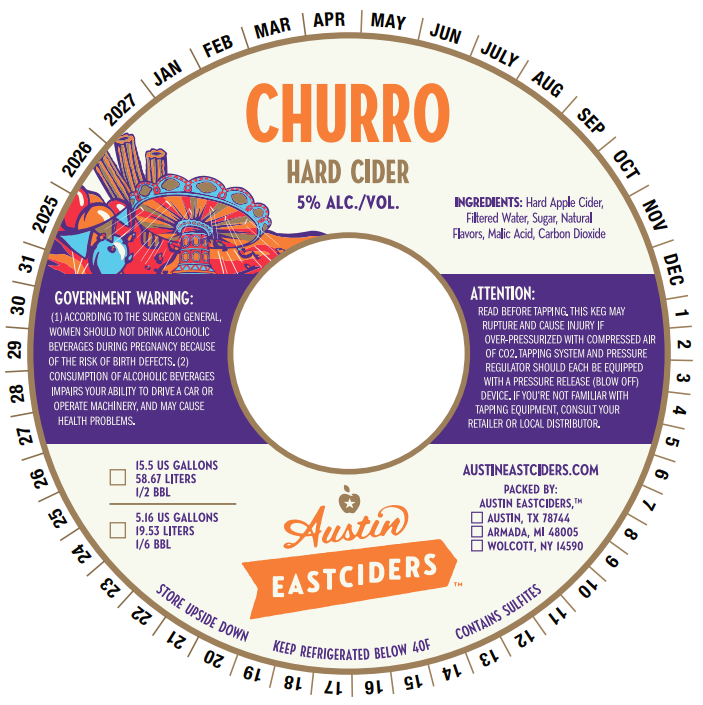 TABC label artwork for Austin Eastciders Churro Hard Cider