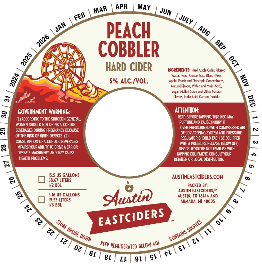 TABC label artwork for Austin Eastciders Peach Cobbler Hard Cider