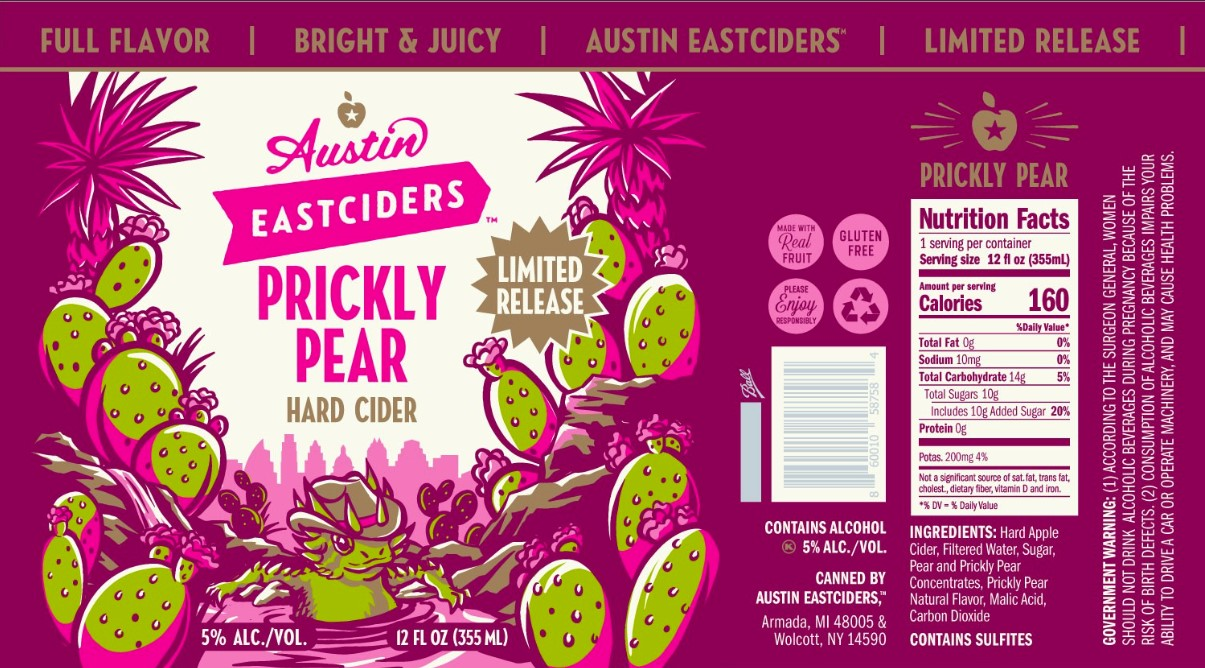 TABC label artwork for Austin Eastciders Prickly Pear Hard Cider