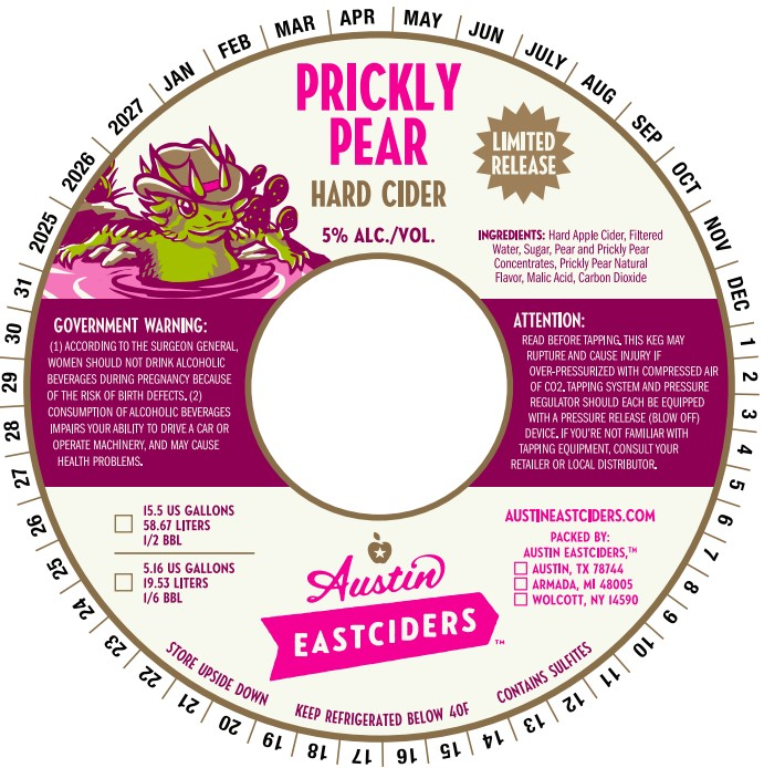 TABC label artwork for Austin Eastciders Prickly Pear Hard Cider