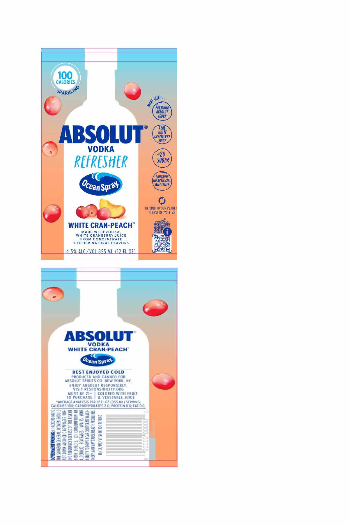 TABC label artwork for Absolut Refresher White Cran-Peach