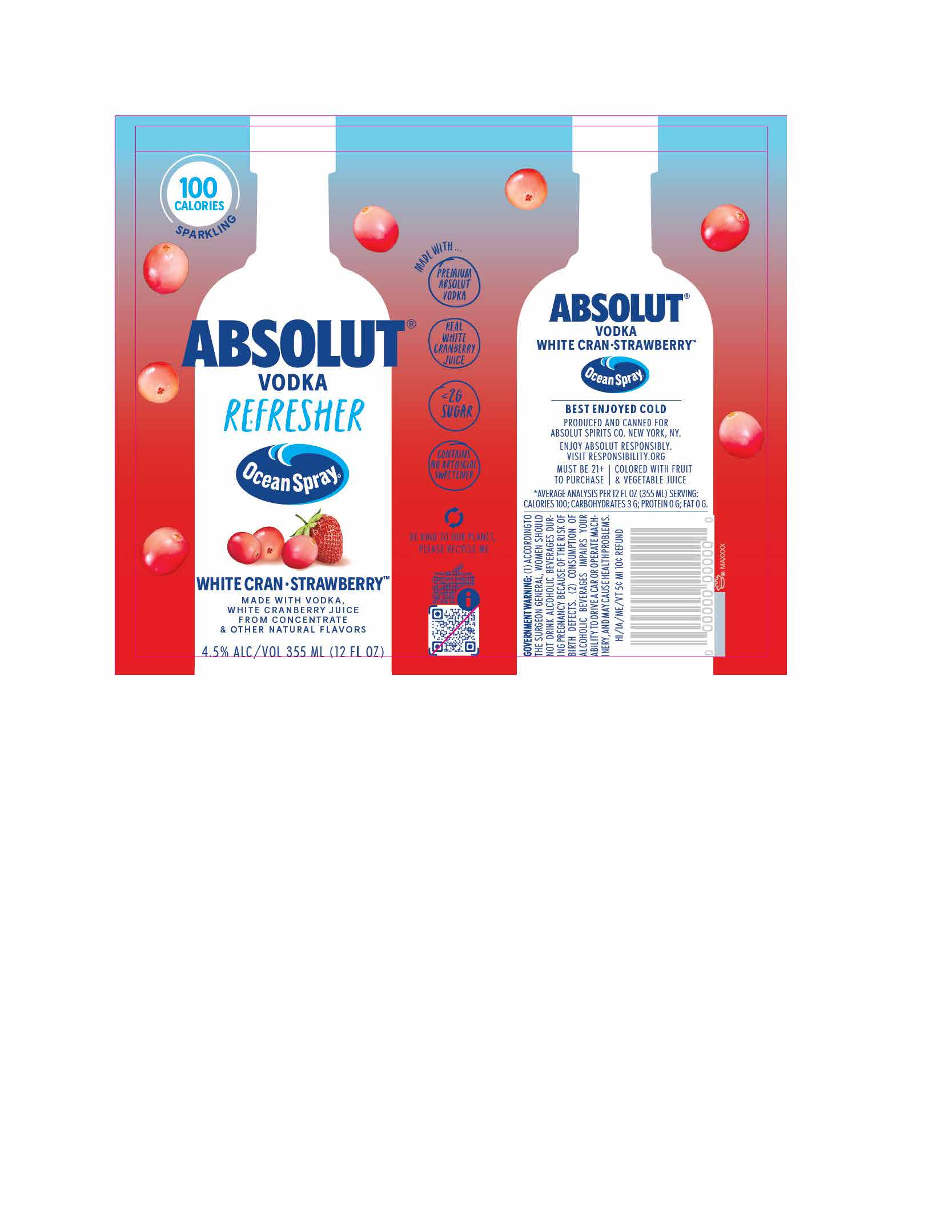 TABC label artwork for Absolut Refresh White Cran-Strawberry