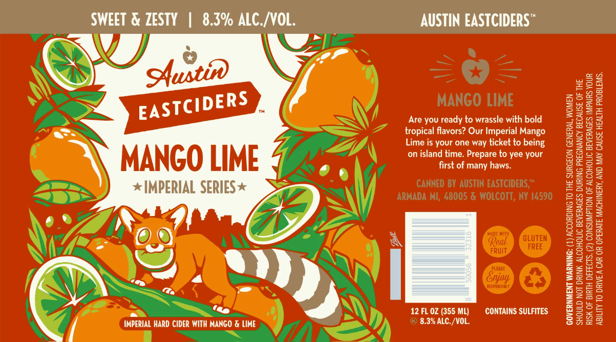 TABC label artwork for Austin Eastciders Mango Lime Imperial