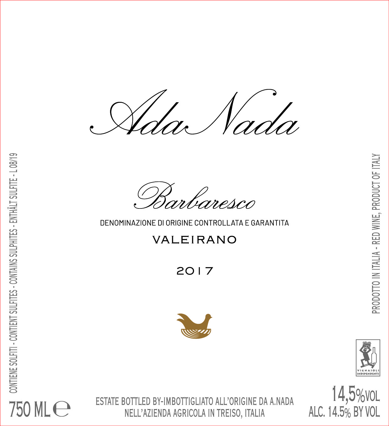 TABC label artwork for Ada Nada Barbaresco Valeirano