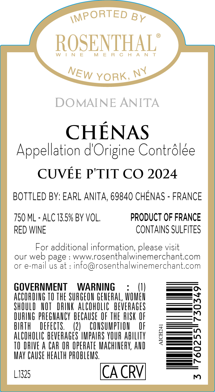 TABC label artwork for Domaine Anita Chenas Cuvee P'tit Co
