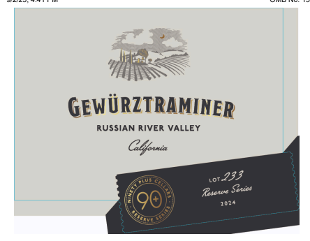 TABC label artwork for 90+ Cellars Lot 233 Gewürztraminer 2024