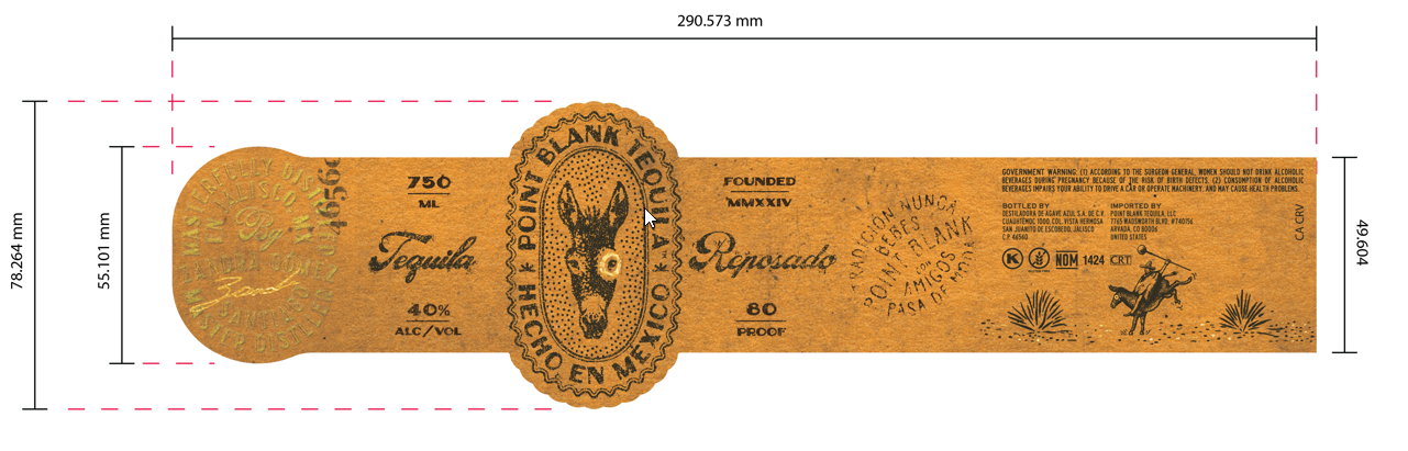 TABC label artwork for Point Blank Tequila Reposado