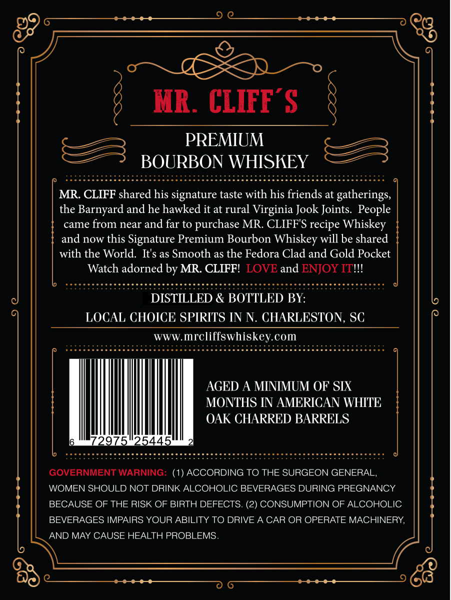 TABC label artwork for MR. CLIFF'S