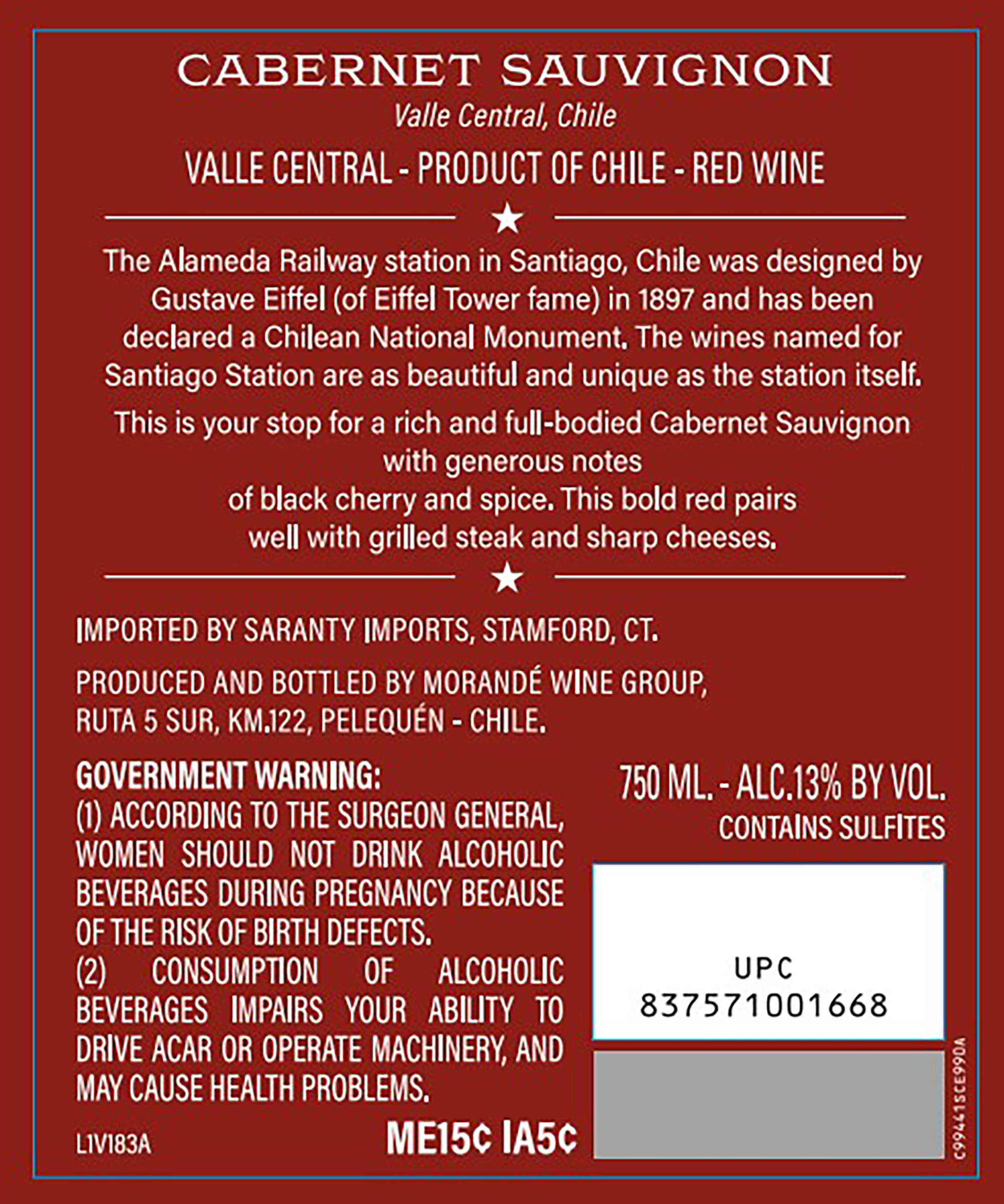 TABC label artwork for Santiago Station Cabernet