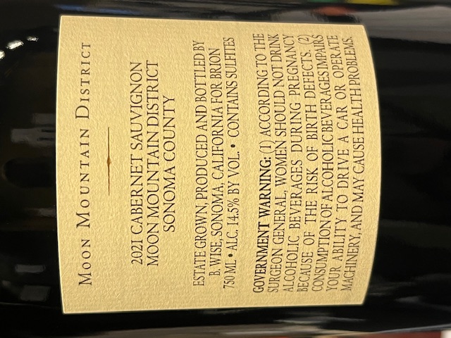 TABC label artwork for Brion Cabernet Sauvignon Moon Mountain District