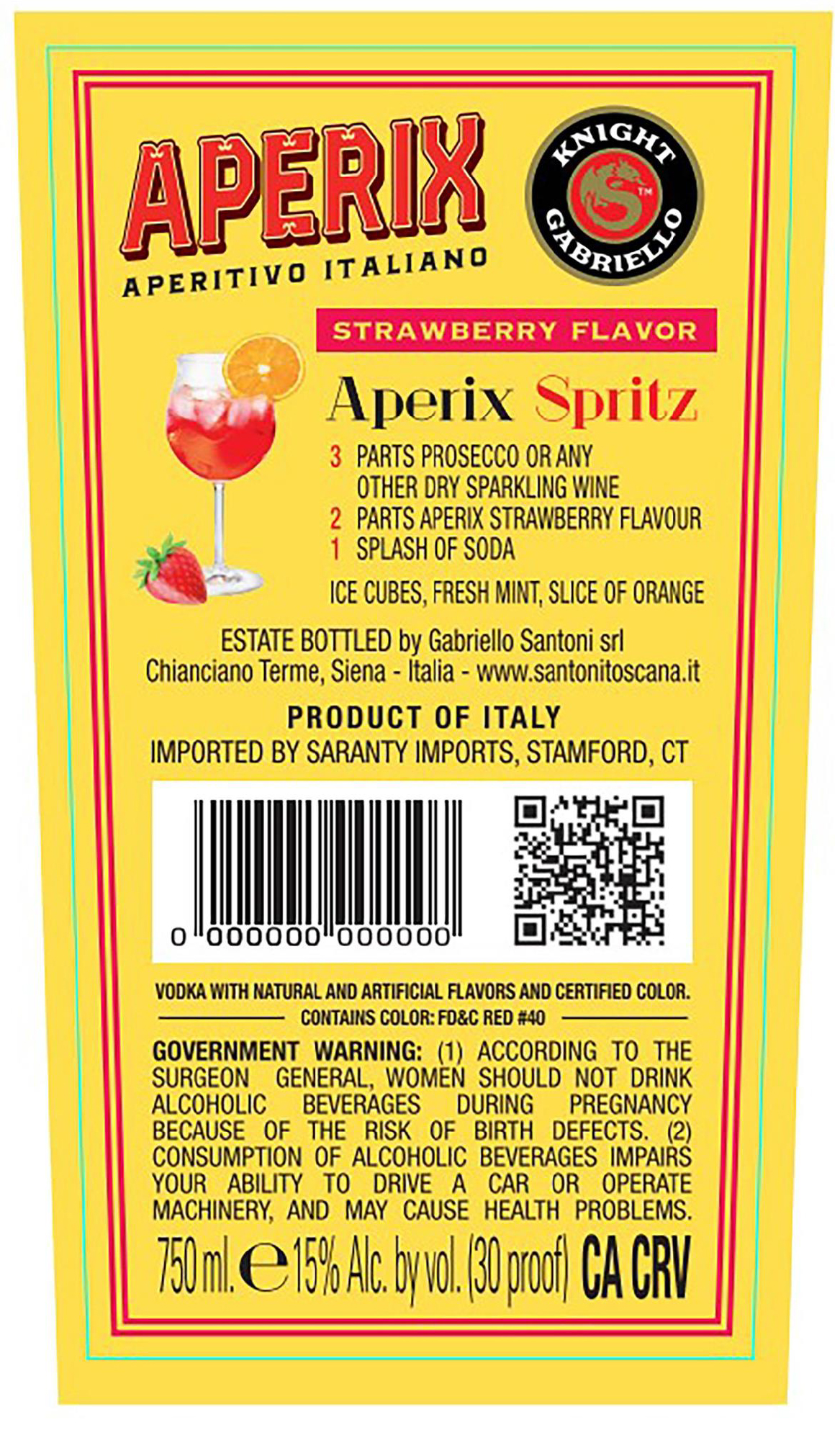 TABC label artwork for Aperix Strawberry Aperitivo
