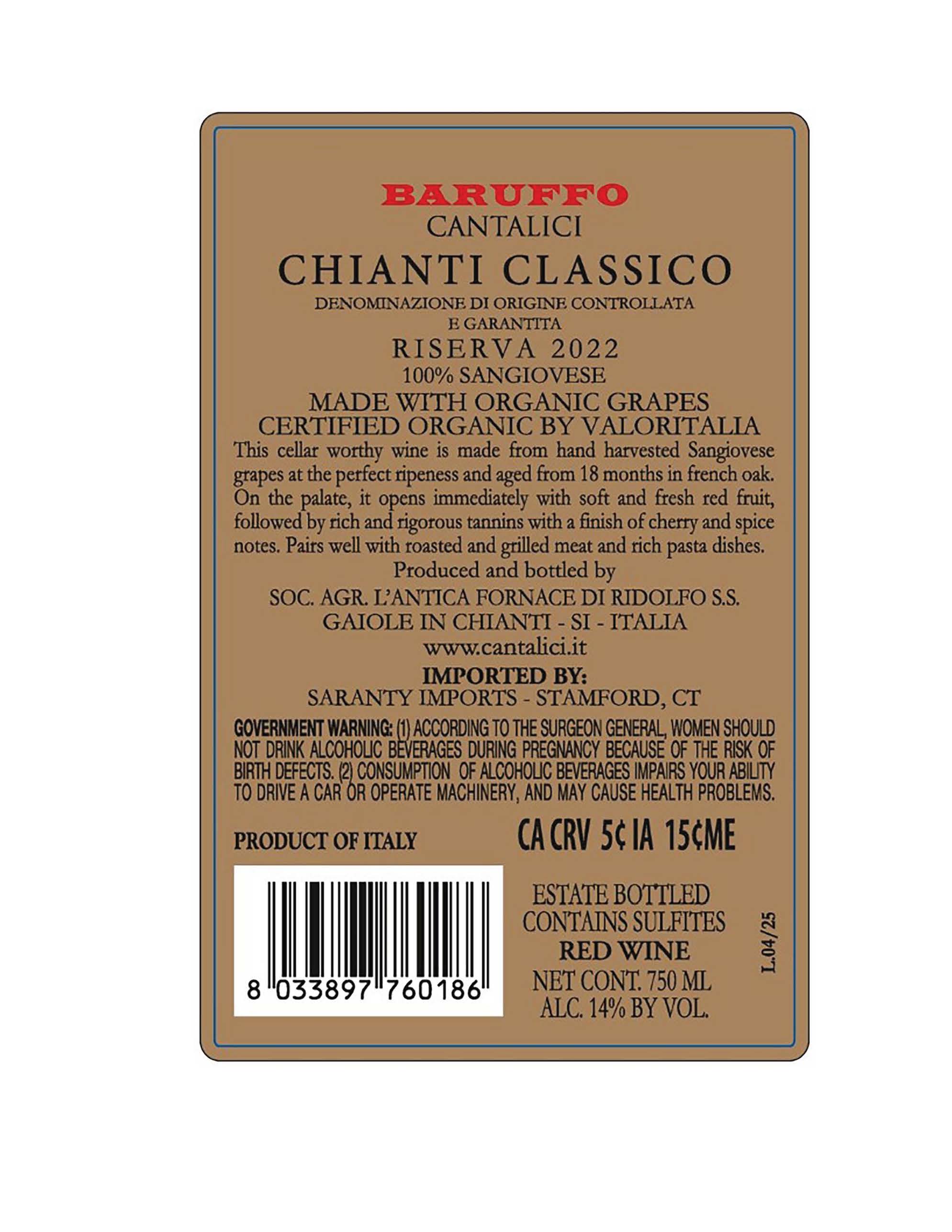 TABC label artwork for Cantalici Chianti Classico Baruffo Riserva