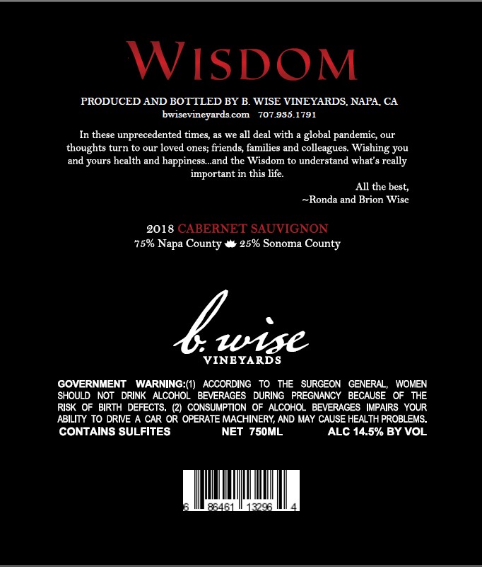 TABC label artwork for B. Wise Vineyards Wisdom Cabernet Sauvignon
