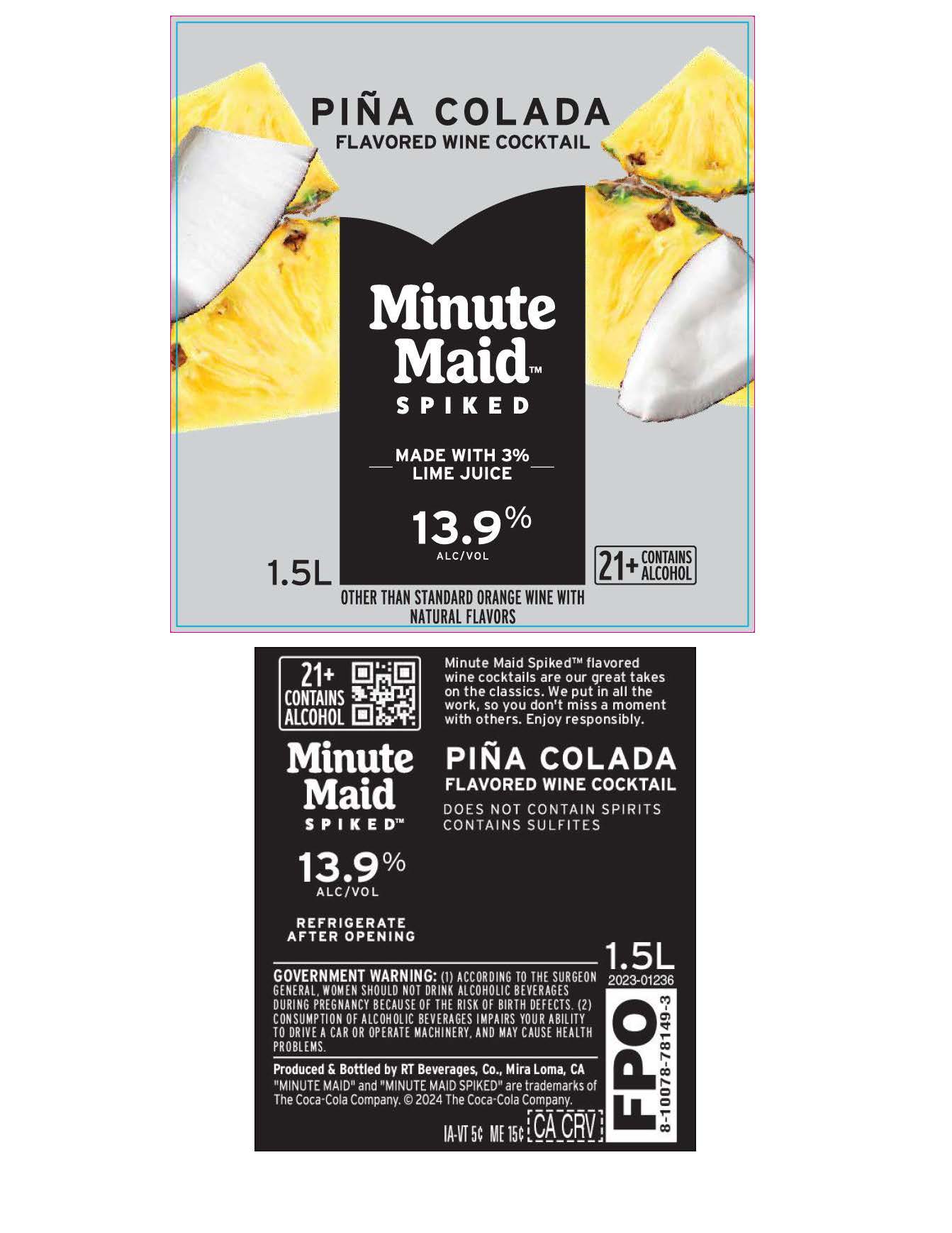 TABC label artwork for Minute Maid Spiked Pina Colada