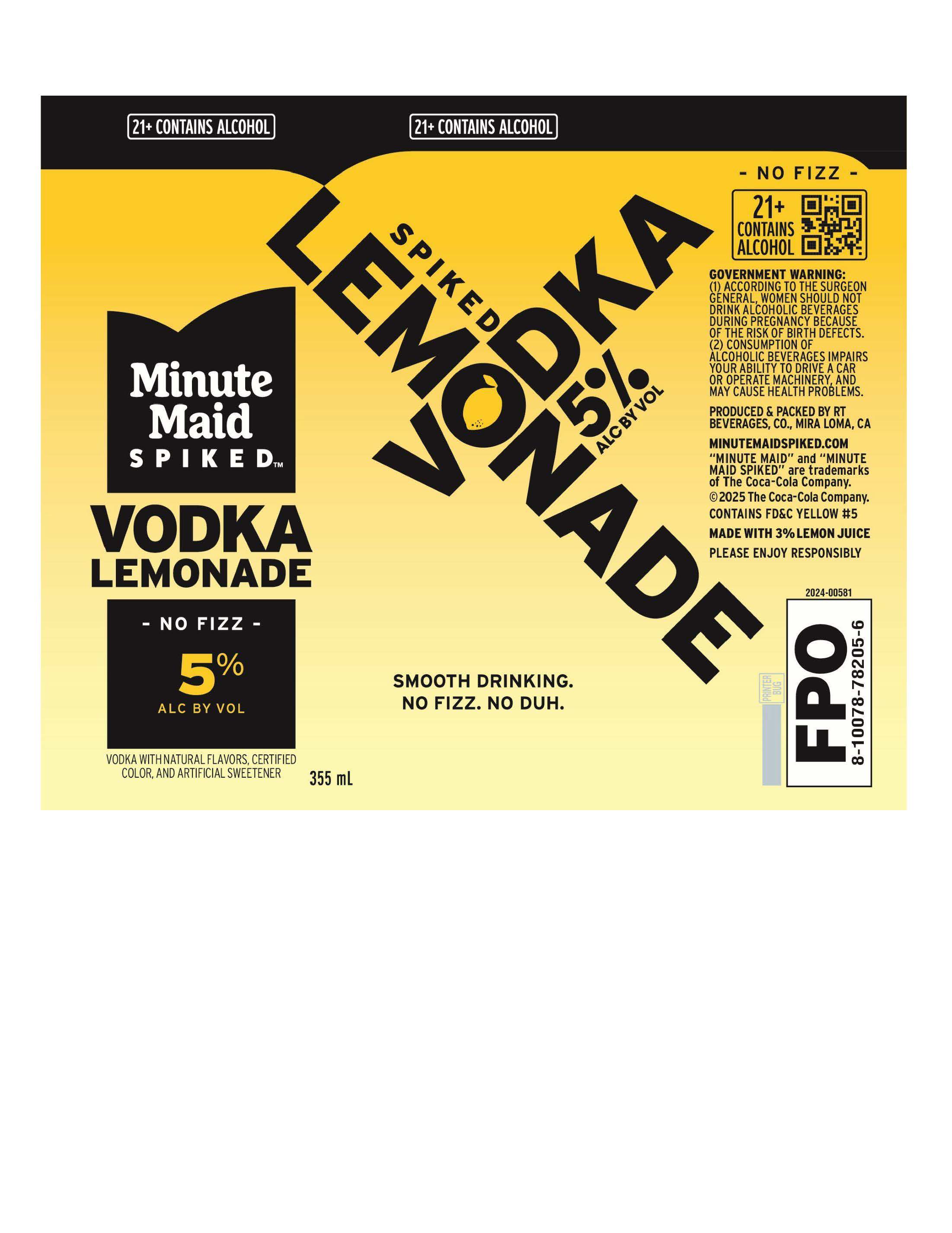 TABC label artwork for Minute Maid Spiked Vodka Lemonade
