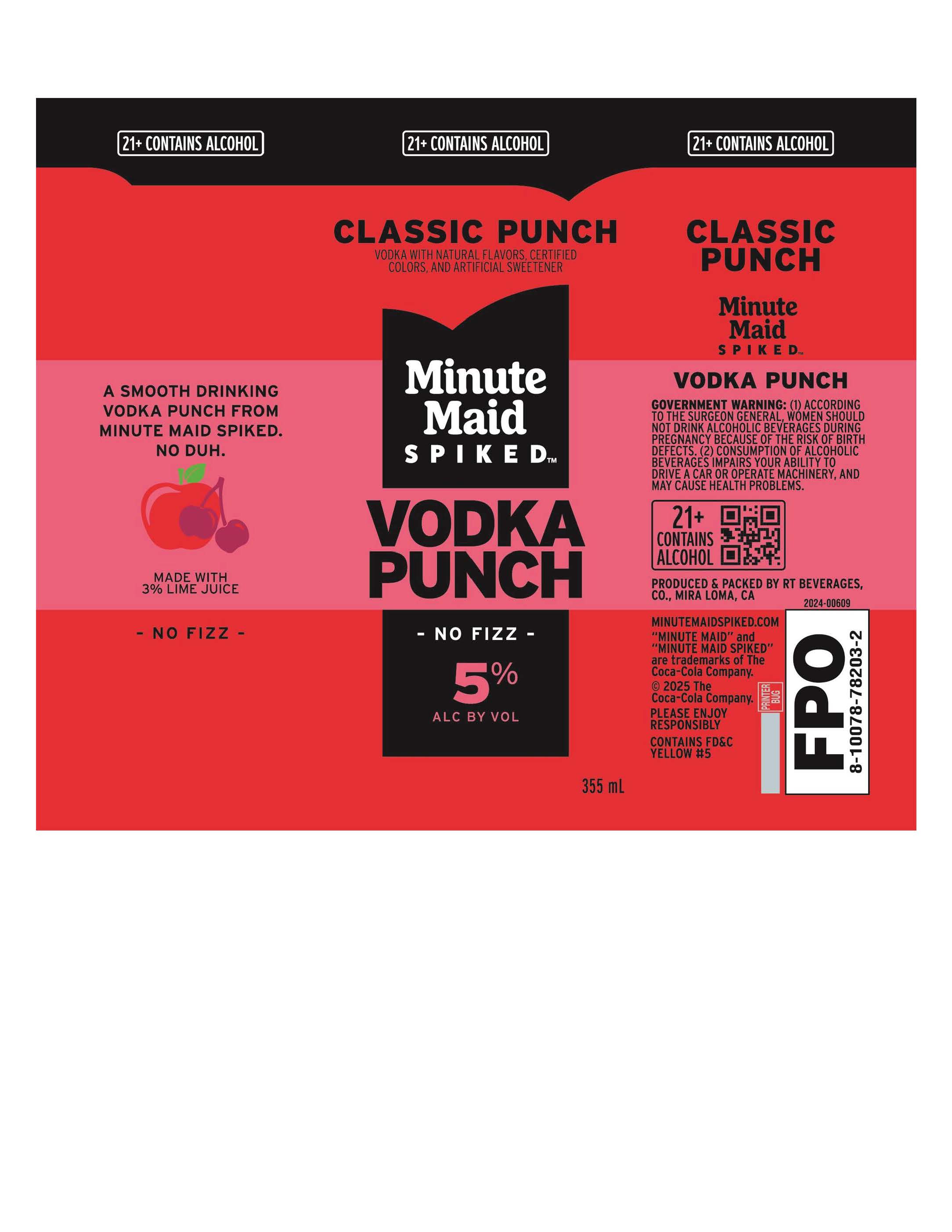 TABC label artwork for Minute Maid Spiked Vodka Classic Punch