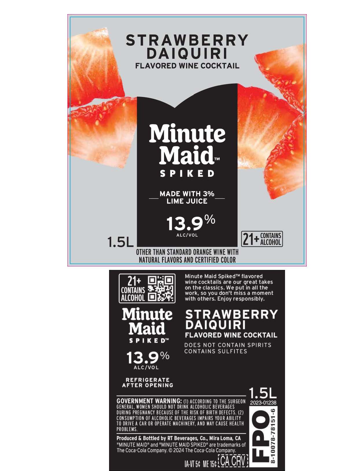 TABC label artwork for Minute Maid Spiked Strawberry Daiquiri Flavored Wine Cocktail
