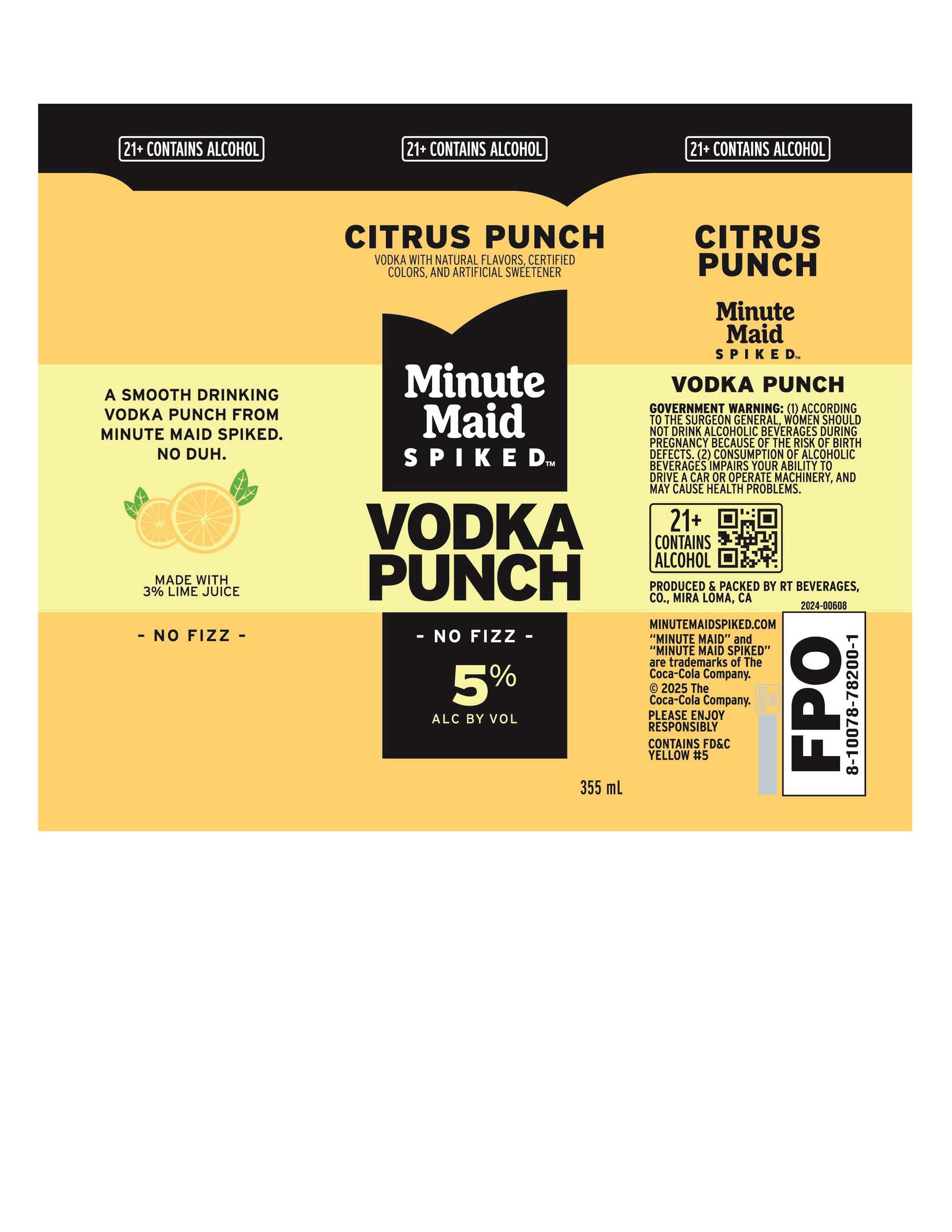 TABC label artwork for Minute Maid Spiked Vodka Citrus Punch