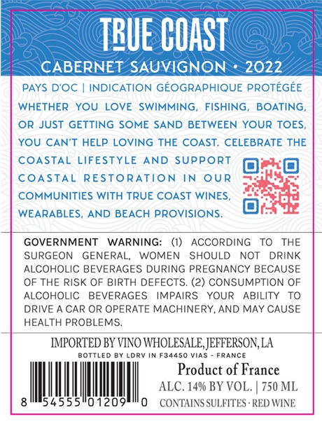 TABC label artwork for True Coast Cabernet Sauvignon