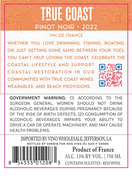 TABC label artwork for True Coast Pinot Noir