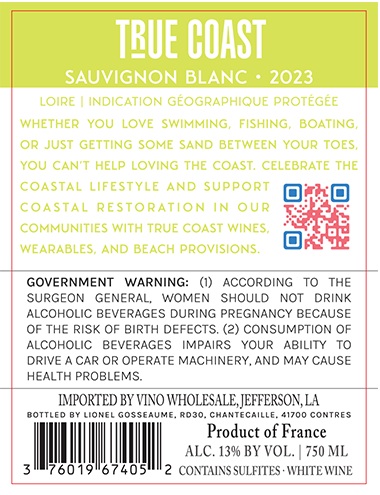 TABC label artwork for True Coast Sauvignon Blanc
