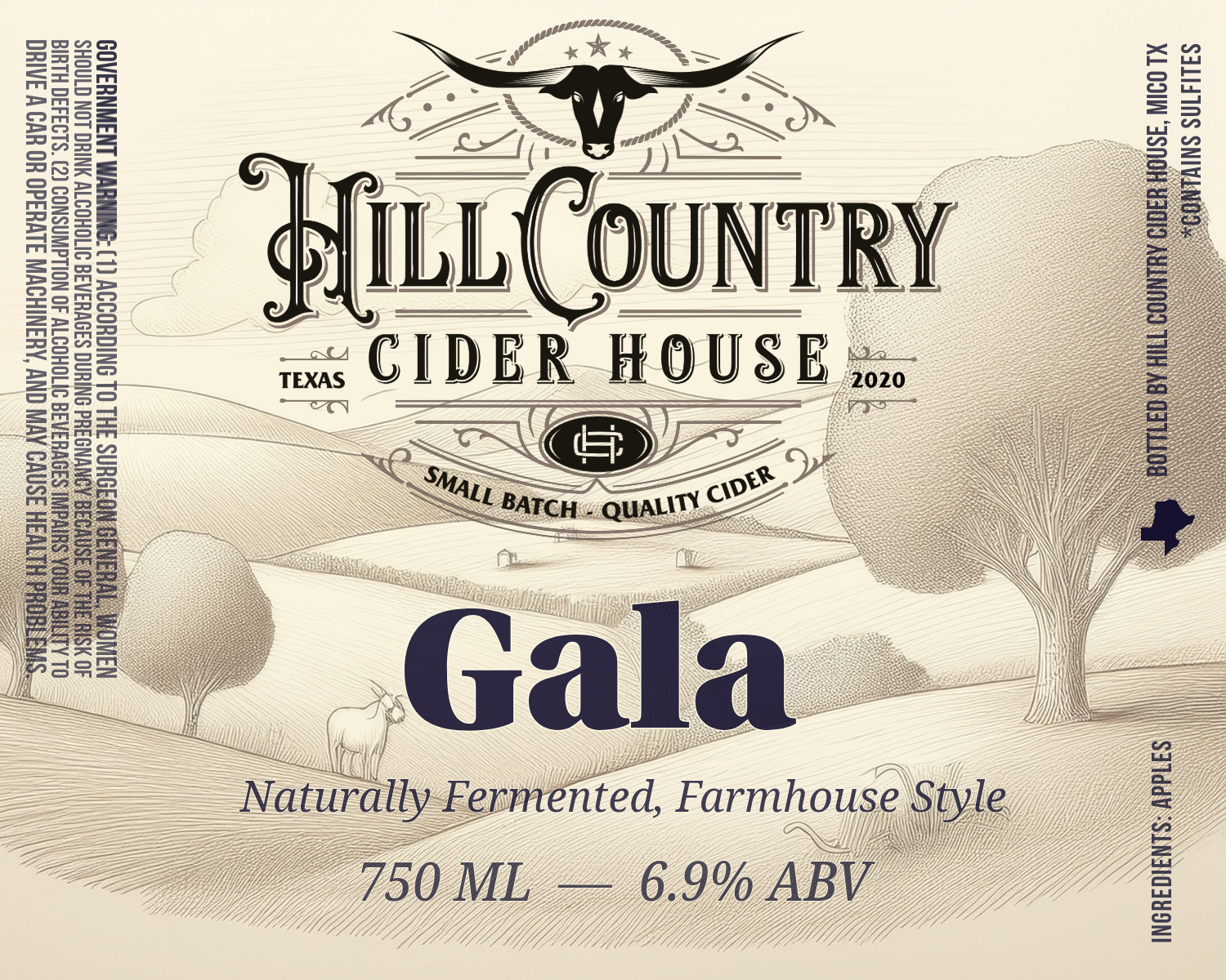 TABC label artwork for Hill Country Cider House Gala