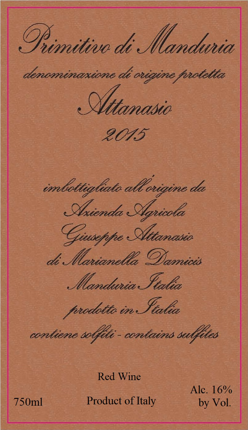 TABC label artwork for Giuseppe Attanasio Primitivo di Manduria