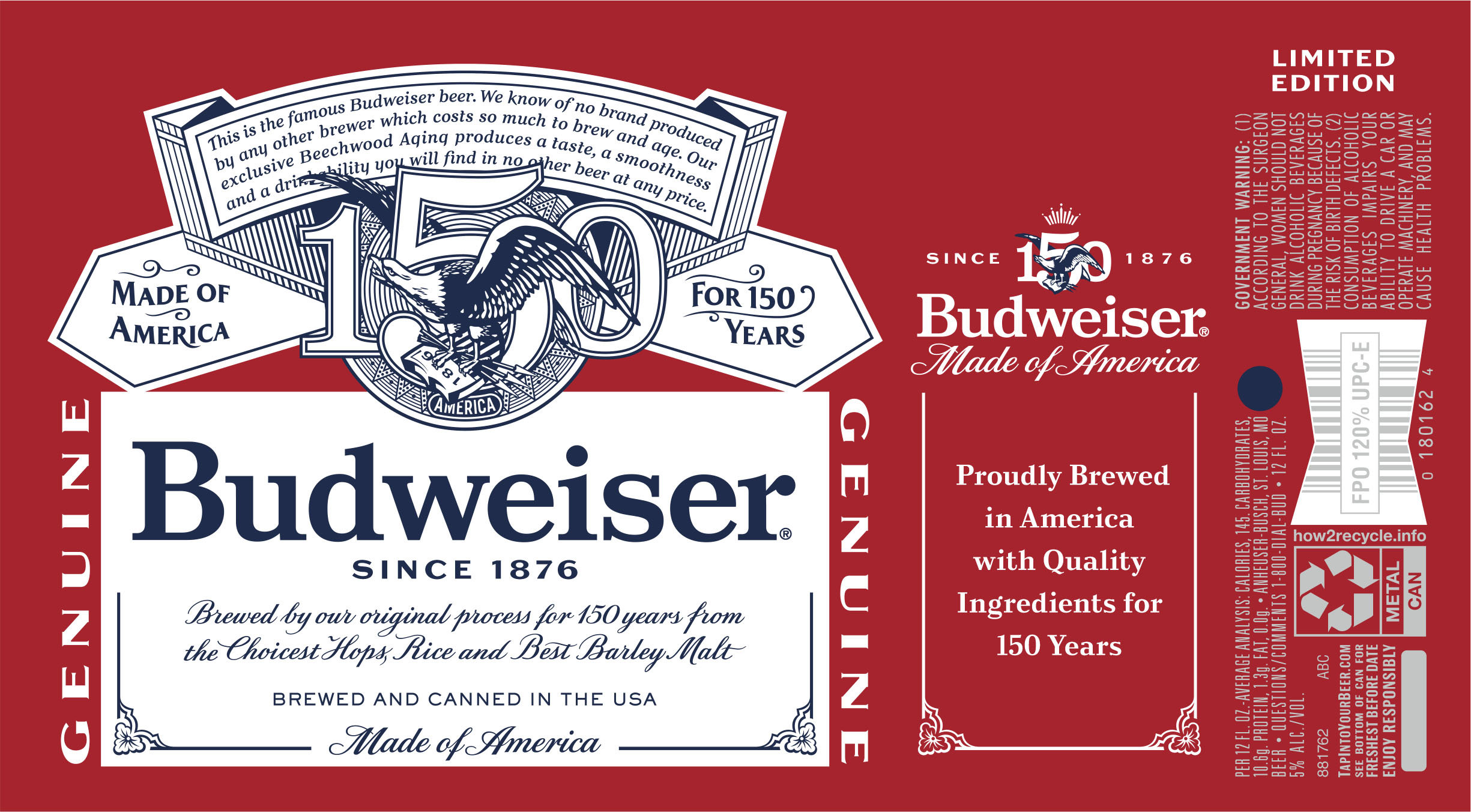TABC label artwork for BUDWEISER 150TH ANNIVERSARY 12 OZ. CAN (2025 VERSION)