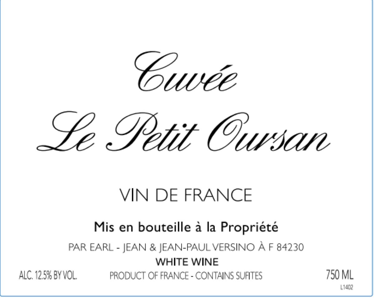TABC label artwork for Bois de Boursan Cuvee Le Petit Oursan Vin de France Blanc