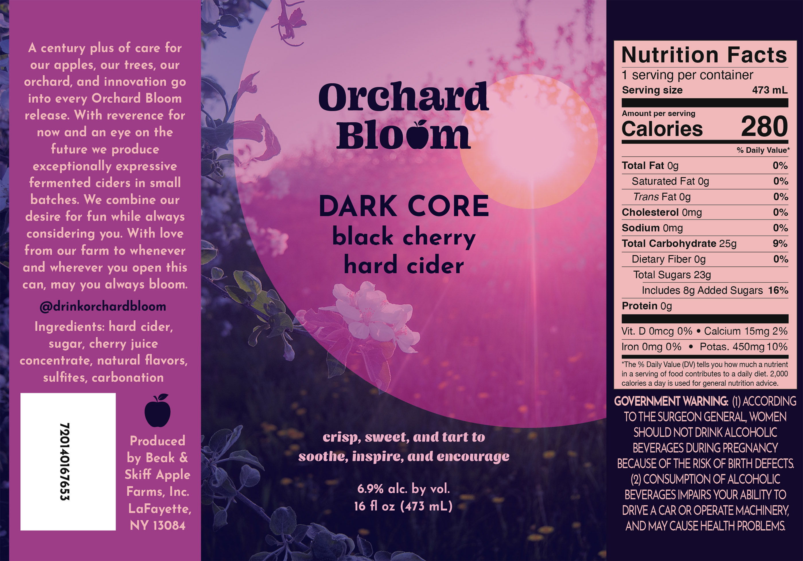 TABC label artwork for Orchard Bloom Dark Core